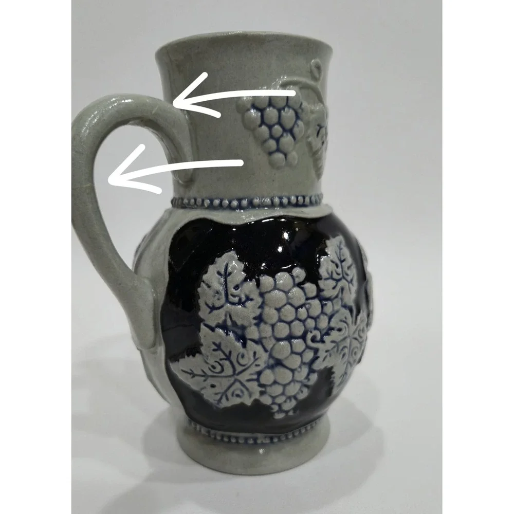 Vintage Marzi & Remy German Salt Glaze Stoneware Pitcher Winninger Weinhex Jug